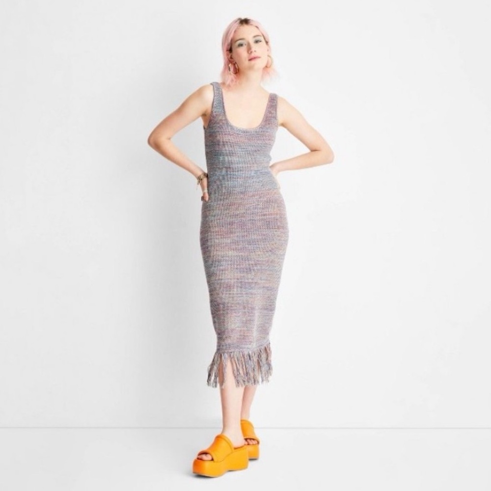 Future Collective Crochet Knit Fringe Dress